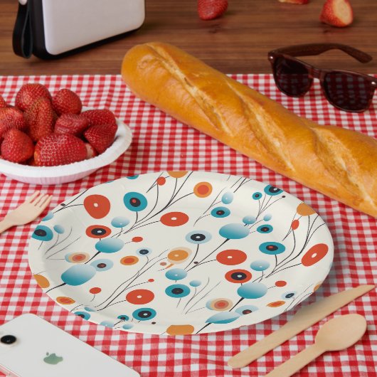 Abstrakte florale Moderne botanische Retro-Blume Pappteller (Picknick)
