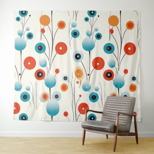 Abstrakte florale Moderne botanische Retro-Blume Wandteppich (Beispiel (Horizontal))