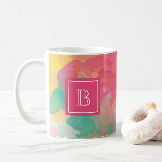 Abstrakte florale Monogramm, zunächst rosa Kaffeetasse (Mit Donut)