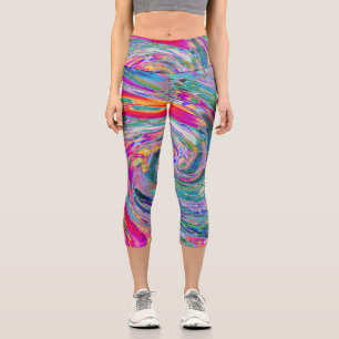 Abstrakte florale psychedelische Regenbogenwellen Capri Leggings