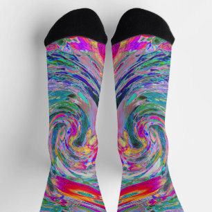 Abstrakte florale psychedelische Regenbogenwellen Socken