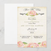 Abstrakte, florale Rosa und Creme Save the Date Ka (Vorne/Hinten)