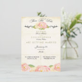 Abstrakte, florale Rosa und Creme Save the Date Ka (Stehend Vorderseite)