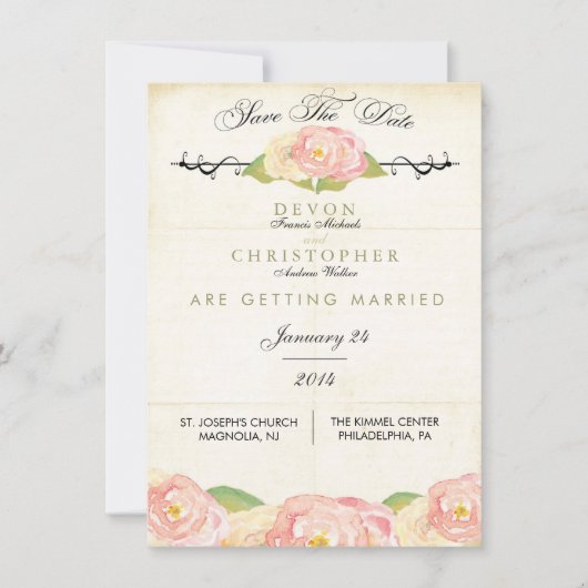 Abstrakte, florale Rosa und Creme Save the Date Ka (Vorderseite)