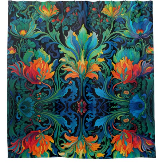 Abstrakte florale Swirl Tapestry kühl lebhaft farb Duschvorhang (Vorderseite)
