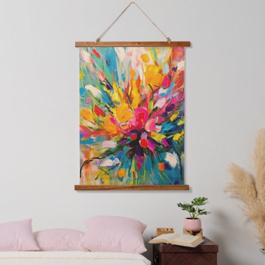 Abstrakte florale Symphonie für Kunst Wandteppich Mit Holzrahmen (Schlafzimmer)