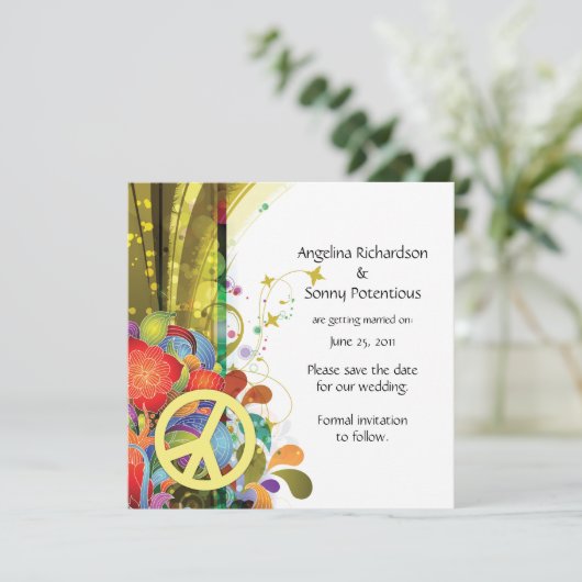 Abstrakte Florale und Friedenszeichen Save the Dat Save The Date (Stehend Vorderseite)