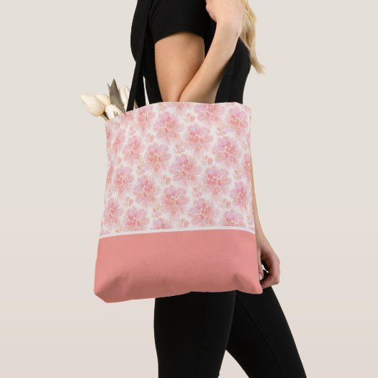 Abstrakte florale Wasserfarbe Pfirsich-Rosa-Farbbl Tasche (Von Nahem)