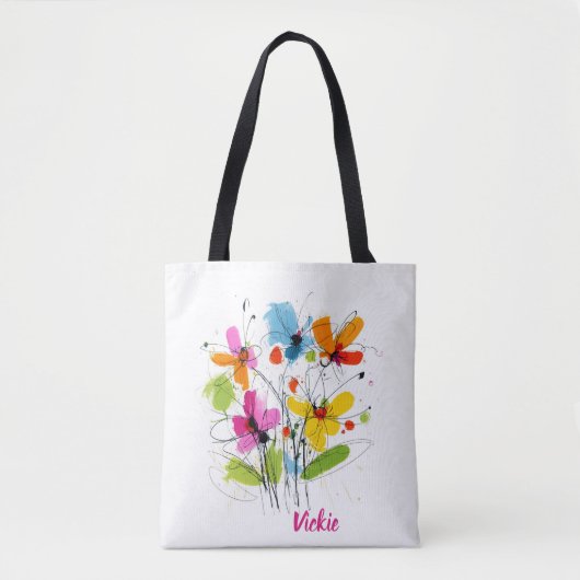Abstrakte florale Whimsikfarbene Wildblume Tasche (Vorderseite)