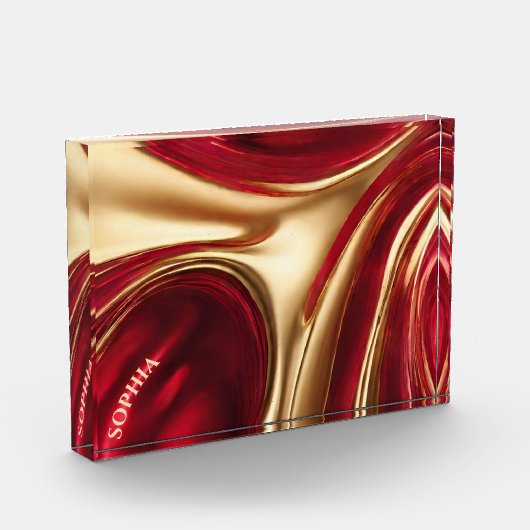 Abstrakte Flow Art- Ruby Red and Gold- Fotoblock (Links)