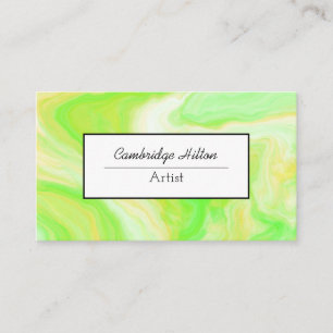Abstrakte Fluid Art aus Kalkgrün und Gelb Marmor Visitenkarte