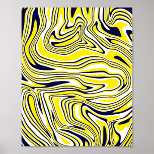 Abstrakte Fluid Art in Gelb, Schwarz & Weiß Poster
