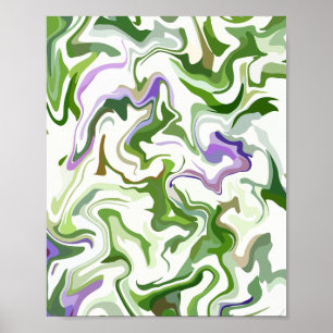 Abstrakte Fluid Art mit grünen und Lila Wirbel Poster