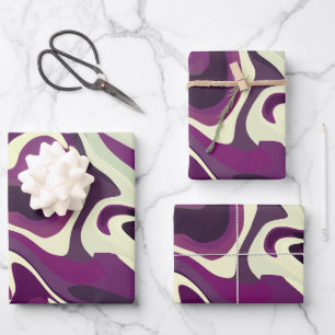 Abstrakte Fluid Art mit Lila und cremefarbenen Tön Geschenkpapier Set