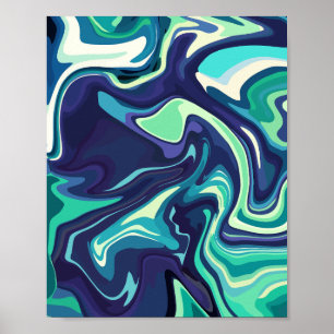 Abstrakte Fluid Art mit Marine und Aquamarinen Wir Poster