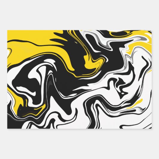 Abstrakte Fluid Art mit schwarz, weiß und gelb Geschenkpapier Set (Vorderseite 2)