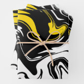 Abstrakte Fluid Art mit schwarz, weiß und gelb Geschenkpapier Set (Beispiel)