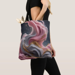 Abstrakte Fluid-Art-Tasche aus rosa Grau mit golde Tasche