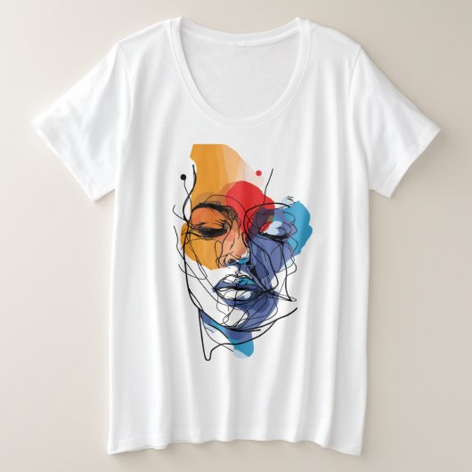 Abstrakte Fluid Line Face Art Große Größe T-Shirt (Design vorne)