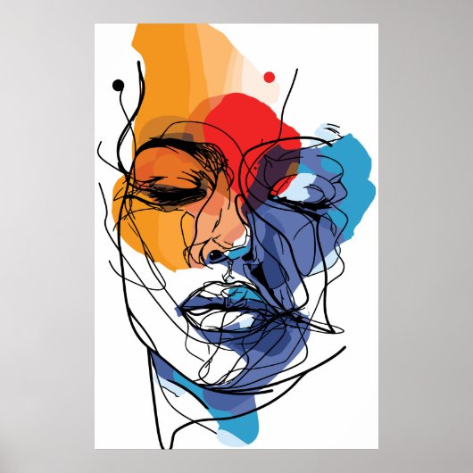Abstrakte Fluid Line Face Art Poster (Vorne)