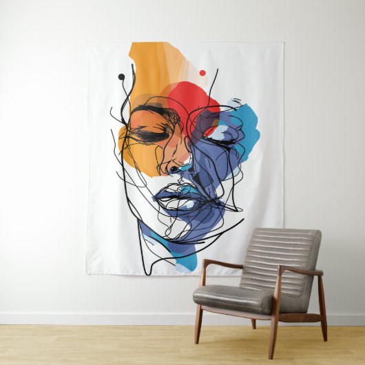 Abstrakte Fluid Line Face Art Wandteppich (Beispiel)