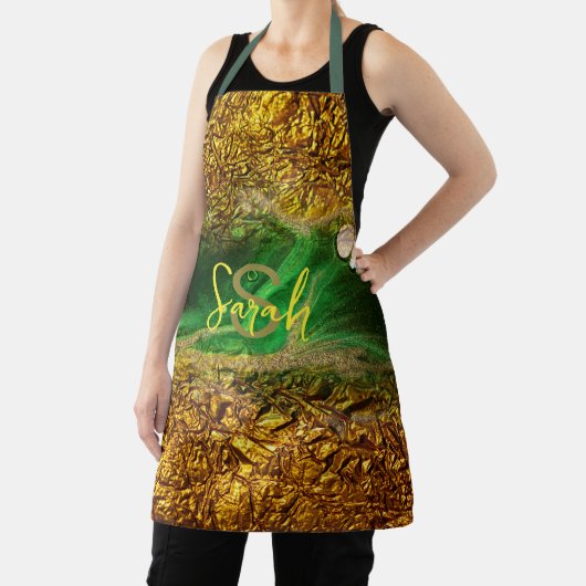 Abstrakte Fluid Paint Gold Metallic Foil Green Nam Schürze (InSitu)
