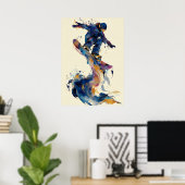 Abstrakte Fluid-Tinte-Snowboarder-Dynamische Beweg Poster (Heimbüro)