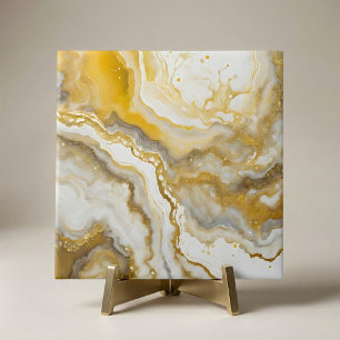 Abstrakte Fluid-Tinten-Kunst Gold- und Weißmarmor Fliese