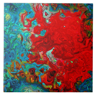Abstrakte Fluid Wirbel Blau, Grün und Rot Fliese