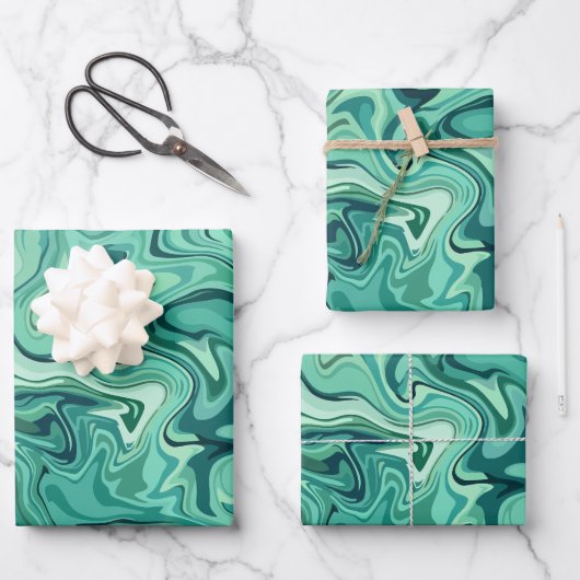 Abstrakte Fluidität in Grüntönen Geschenkpapier Set (Vorderseite)