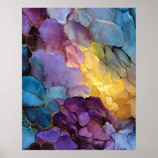 Abstrakte Fluidkunst mit Edelstein-Tönen-Muster Poster (Vorne)