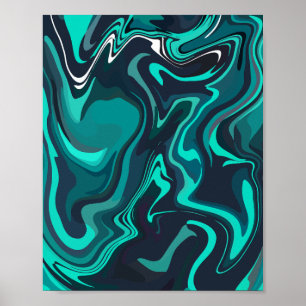 Abstrakte Fluidkunst mit Türkis- und Schwarzen Wir Poster
