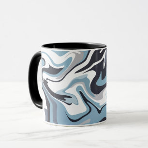 Abstrakte Fluidkunst mit wirbelnden blauen und gra Tasse