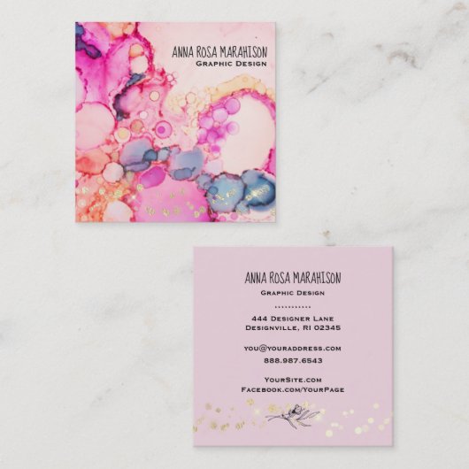 *~* Abstrakte Flussblasen Pfirsich Pink Blau Quadratische Visitenkarte (Vorne/Hinten)