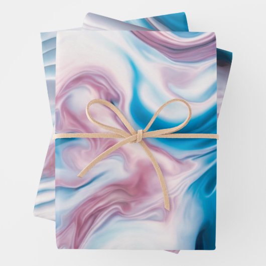 Abstrakte flüssige Tinte in Blau, Rosa und Weiß Geschenkpapier Set (Beispiel)