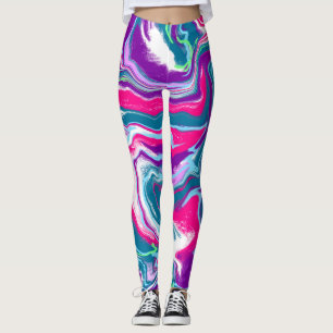 Abstrakte Flüssigkeiten in Rosa und Blau Kunst Leggings