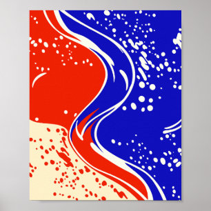 Abstrakte Flüssigkeitswellen in Rot und Blau Poster
