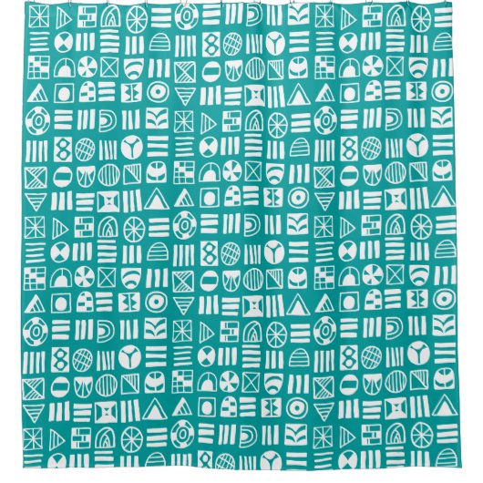 Abstrakte Formen 060617 Muster - Weiß auf #009e9e Duschvorhang (Vorderseite)