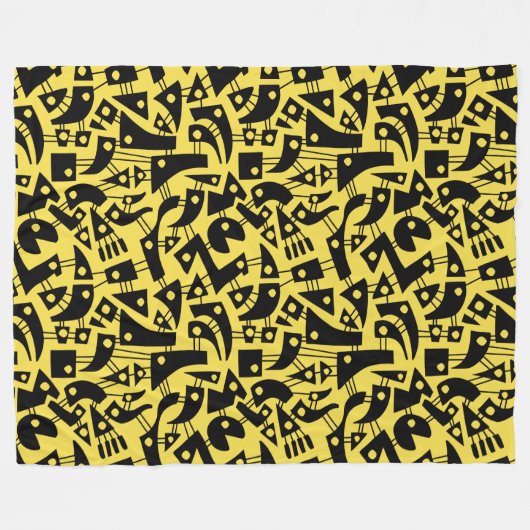 Abstrakte Formen 180318 - Schwarz auf #F5DD4B | ge Fleecedecke (Vorderseite (Horizontal))