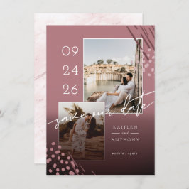 Abstrakte Formen Dusty Rose Rücken und 2 Fotos Save The Date