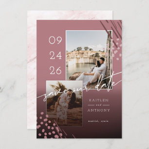 Abstrakte Formen Dusty Rose Rücken und 2 Fotos Save The Date