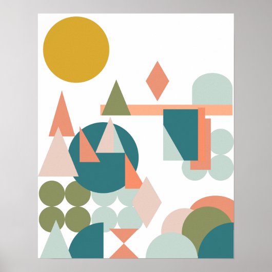 Abstrakte Formen Landschaft Blaue grüne Geometrie Poster (Vorne)