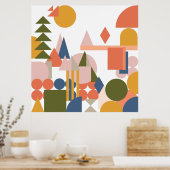 Abstrakte Formen Landschaft Geometrische Folklores Poster (Küche)