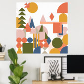 Abstrakte Formen Landschaft Geometrische Folklores Poster (Heimbüro)