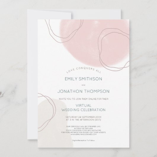 Abstrakte Formen Lines Pink Cream Virtual Wedding Einladung (Vorderseite)