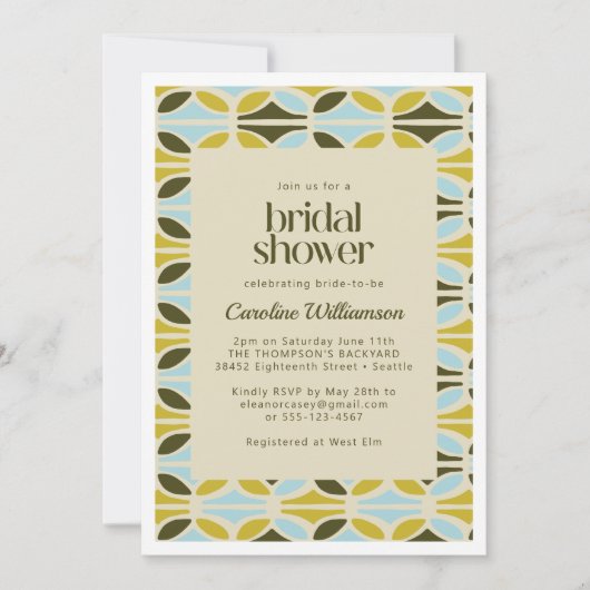 Abstrakte Formen Muster Green Blue Brautparty Einladung (Vorderseite)
