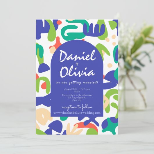 Abstrakte Formen Nahtloses Muster mit FotoWedding Einladung (Stehend Vorderseite)