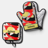 abstrakte Formen - Name Ofen Mitt & Topf Ofenhandschuh & Topflappen-Set (Vorderseite/Rückseite)