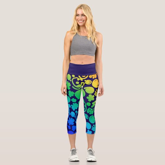 Abstrakte Formen, Smiley, lila Capri Leggings (Vorderseite)