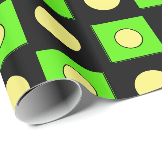 Abstrakte Formen von Schwarzkalkgrün und Gelb Geschenkpapier (Rolleneckpunkt)